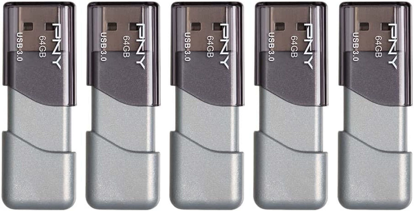 64GB Turbo Attaché 3 USB 3.0 Flash Drive 5-Pack, Silver
