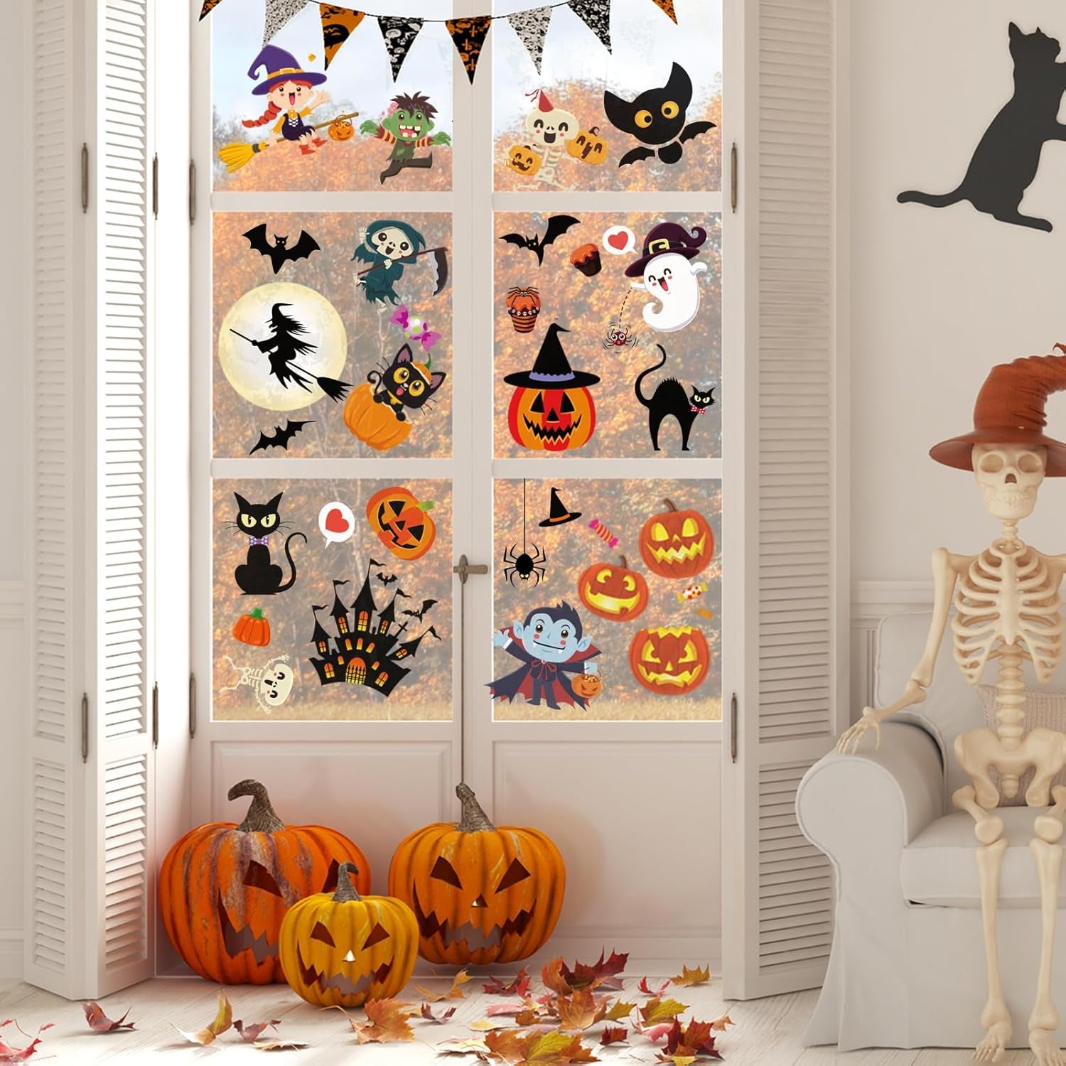 Halloween Window Clings for Glass Windows, Cute Halloween Window Decorations for Kids, Indoor Stickers Decals Decor for Home