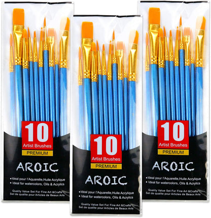 Acrylic Paint Brush Set, 1 Packs / 10 Pcs Watercolor Brushes Painting Brush Nylon Hair Brushes for All Purpose Oil Watercolor Painting Artist Professional Kits.