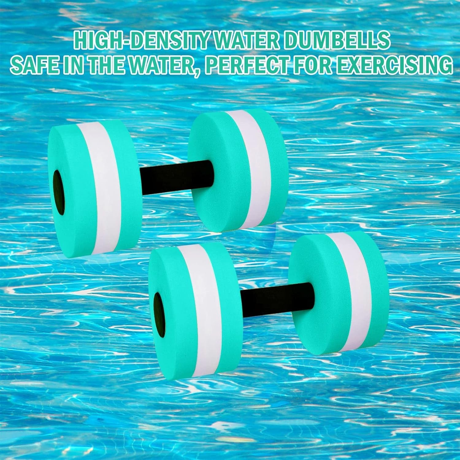 Aquatic Dumbells Set of 2 Water Dumbbells for Water Aerobics Water Weights for Pool Exercise Set High-Density Eva-Foam Pool Dumbbells, Cyan