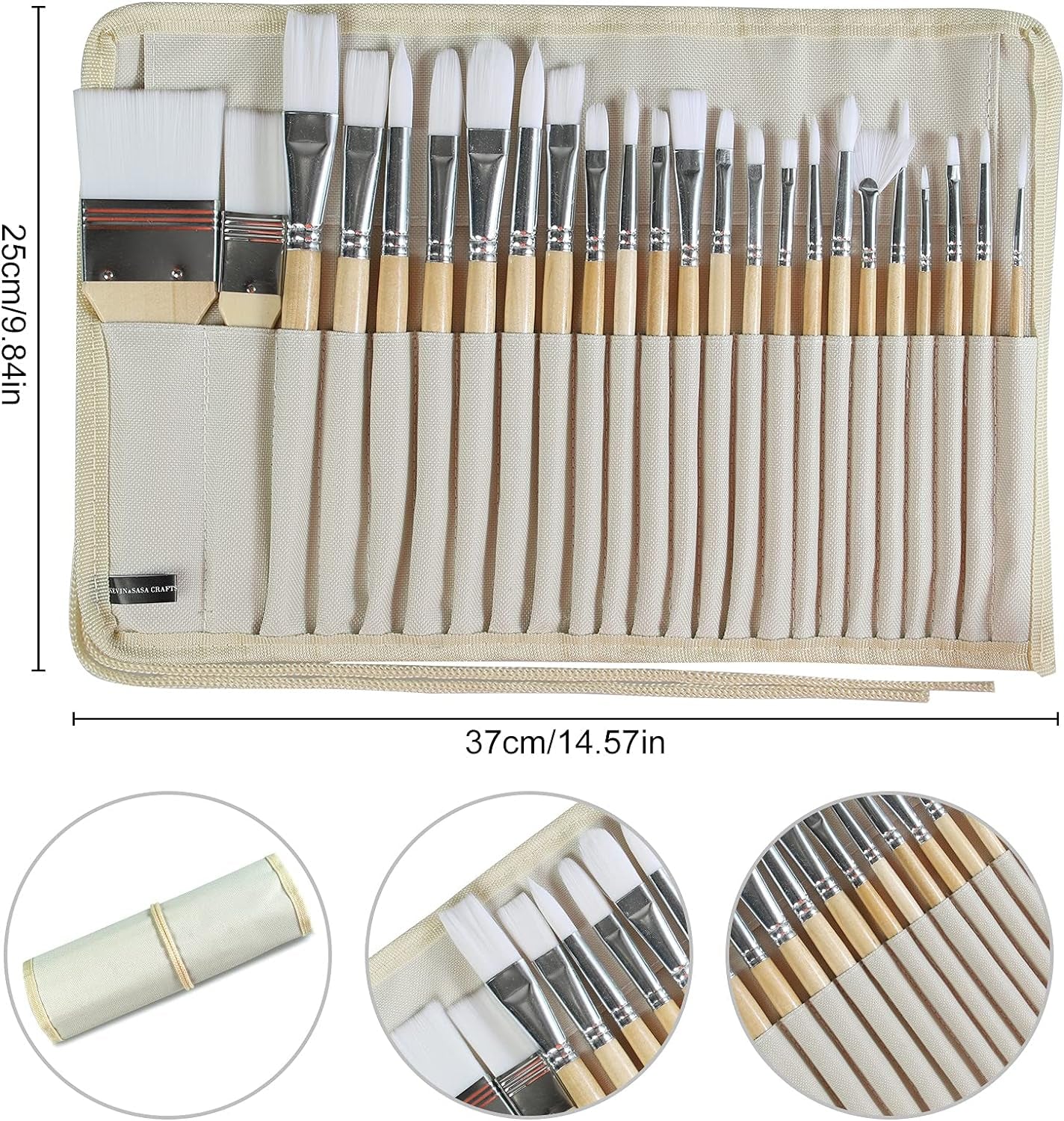 Paint Brushes Set of 24 Pieces Wooden Handles Brushes with Canvas Brush Case, Professional for Oil, Acrylic and Watercolor Painting