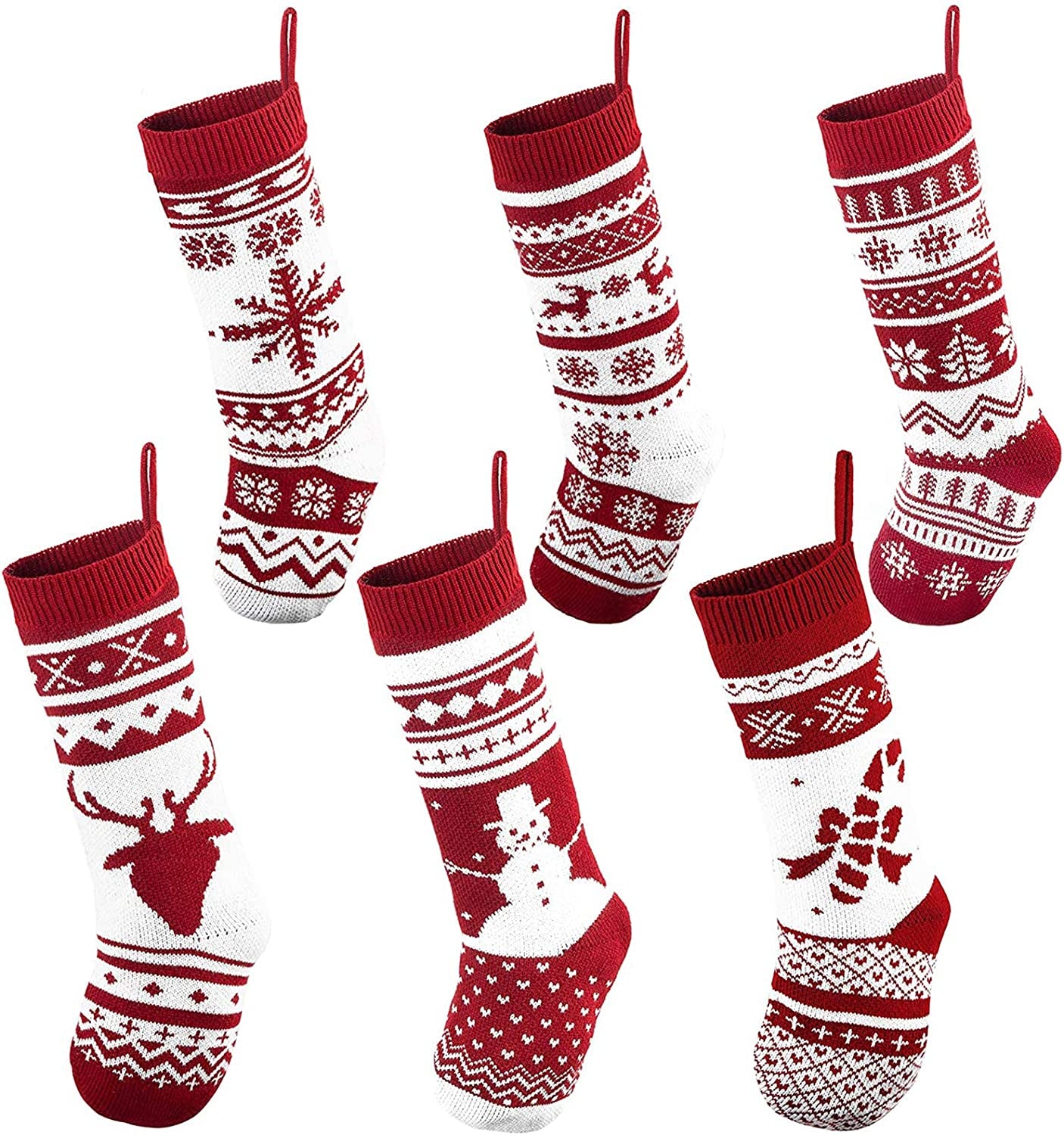 6 Pack 18" Knit Christmas Stockings, Large Rustic Yarn Xmas Stockings for Family Holiday Decorations