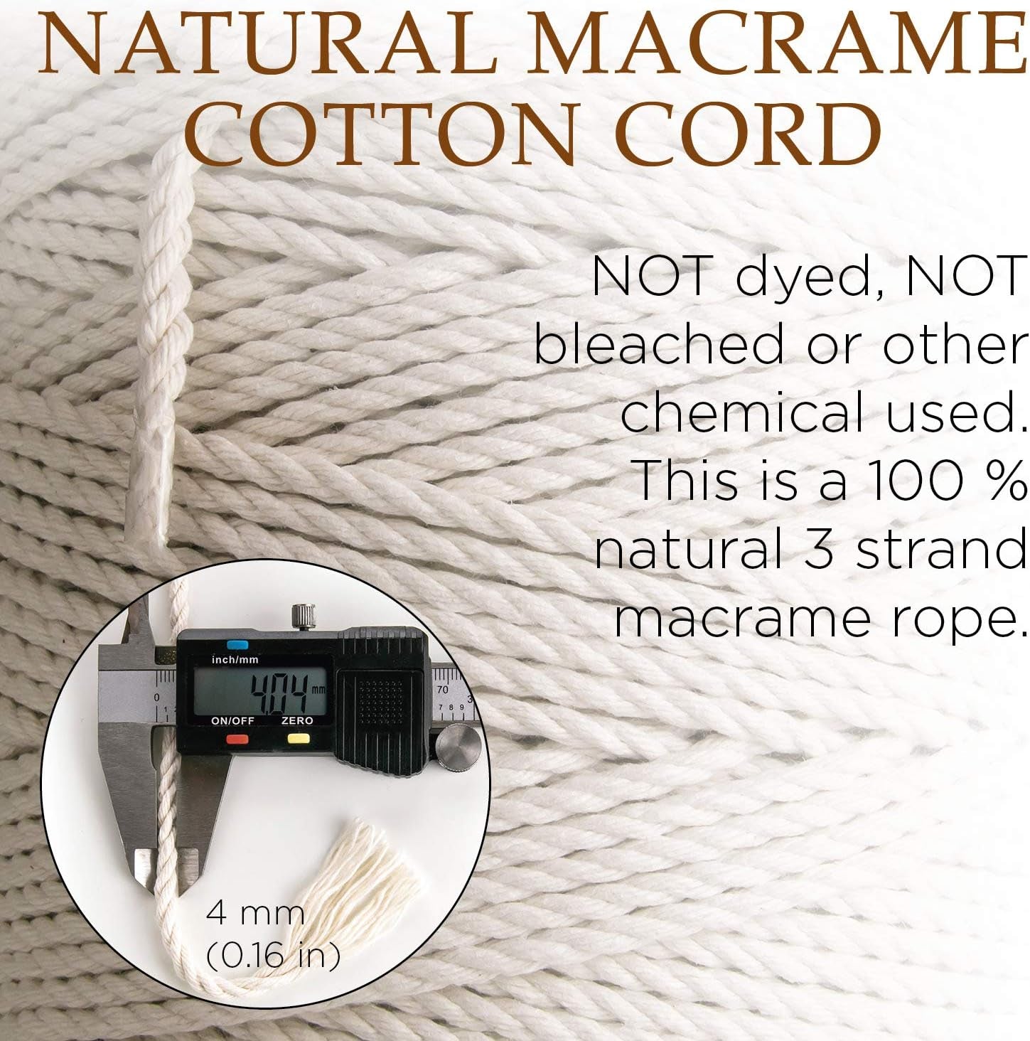 Macrame Cord 4 Mm * 284 Yd (853 Feet) - 3PLY Cotton Rope for Macrame Dream Catcher, Wall Hanging, Plant Hanger, Gift Wrapping and Wedding Decorations