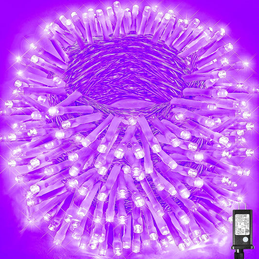 500 LED Halloween Lights Outdoor, 165Ft Purple Halloweem String Lights Indoor Clear Wire 8 Modes Waterproof Plug in Purple Christmas Lights with Timer Memory for Room Tree Party Halloween Decorations