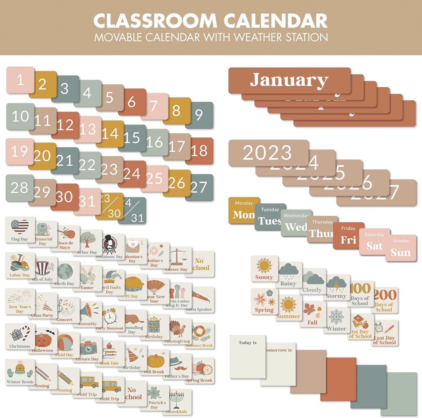 The Ultimate Classroom Calendar Pocket Chart for Kids - Simplified Calendar with Educational Cards for Easy Learning - Fun Boho Classroom/Teacher Must Have Supplies That Fits Nicely W/Any School Decor