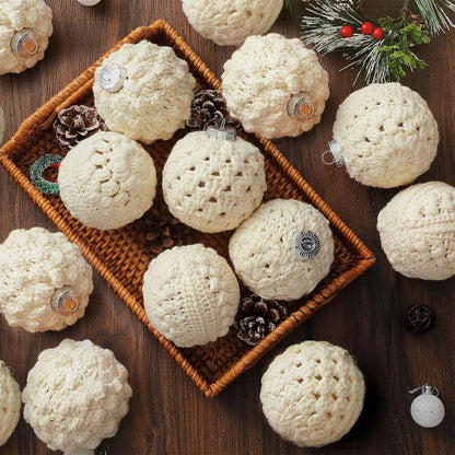 12 Pcs 3.15" Crochet Christmas Ball Ornaments Set Handmade Christmas Ornaments Crochet Christmas Baubles Shatterproof Knitted Christmas Ball Set for Christmas Party Decoration Supplies