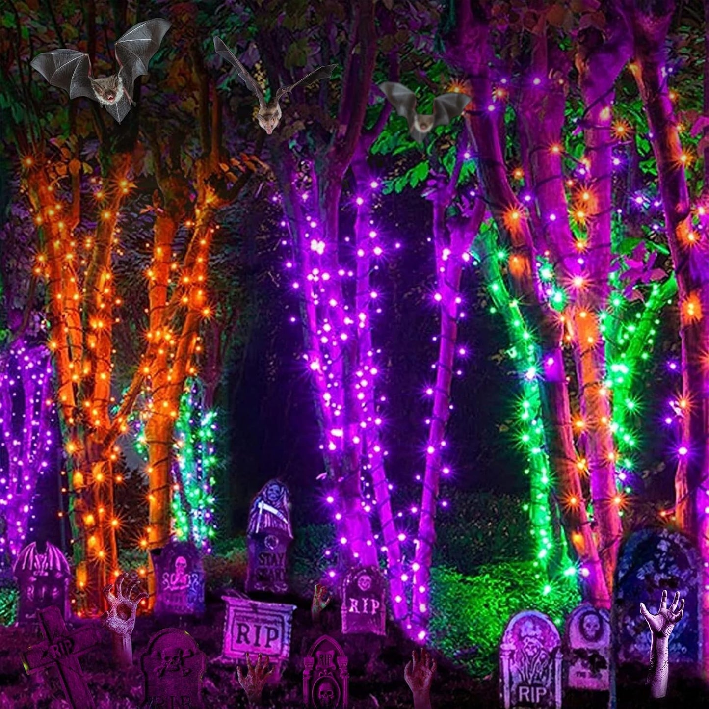 Orange Purple Halloween Lights 174FT 500 LED Halloween String Lights with 8 Modes Timer Waterproof Plug-In Orange Purple String Lights for Indoor Outdoor Halloween Decorations