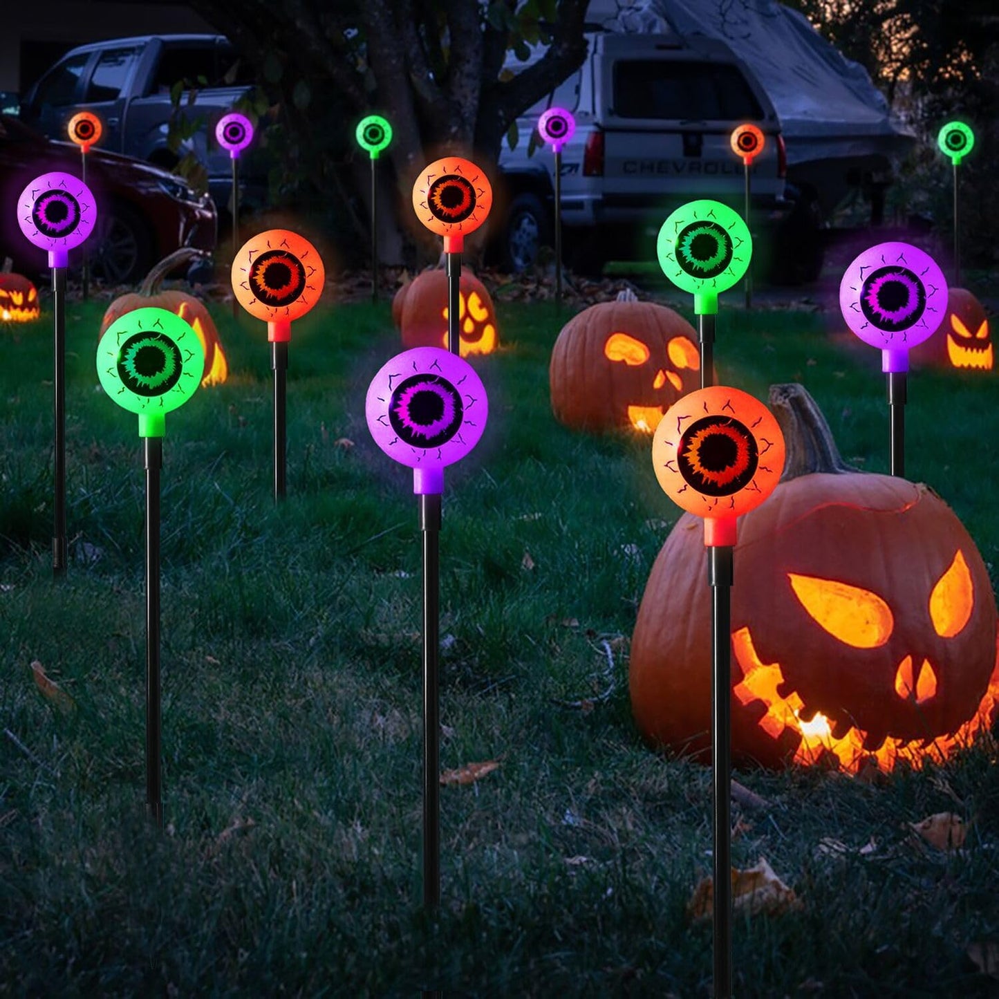 Outdoor Halloween Decorations Set of 6 Solar Garden Lights, Scary Eyeball Solar Landscape Pathway Stake Lights, 8 Modes Waterproof Halloween Lights for Halloween Party Home Yard Patio Decorations