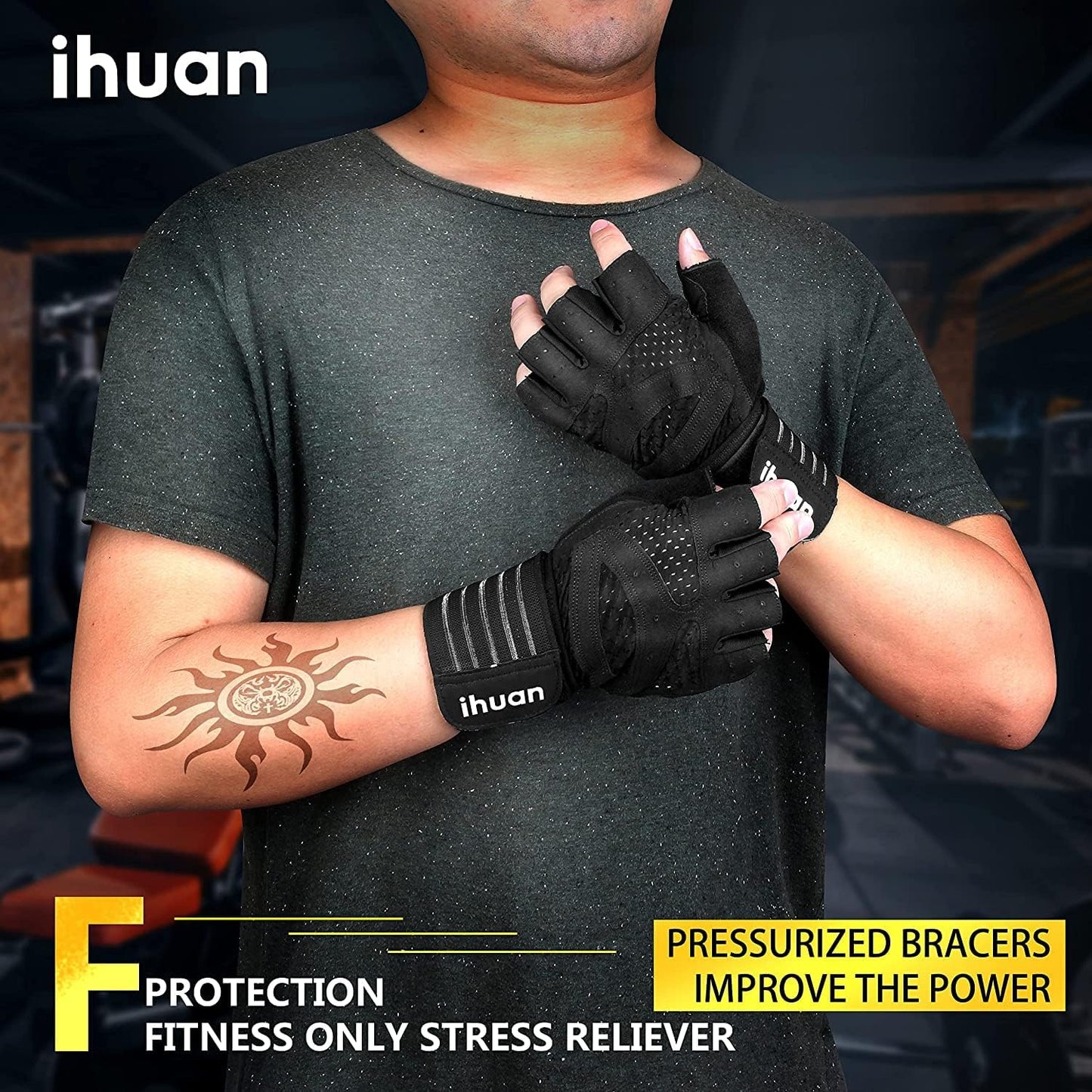 Ventilated Weight Lifting Gym Workout Gloves with Wrist Wrap Support for Men & Women, Full Palm Protection, for Weightlifting, Training, Fitness, Hanging, Pull Ups