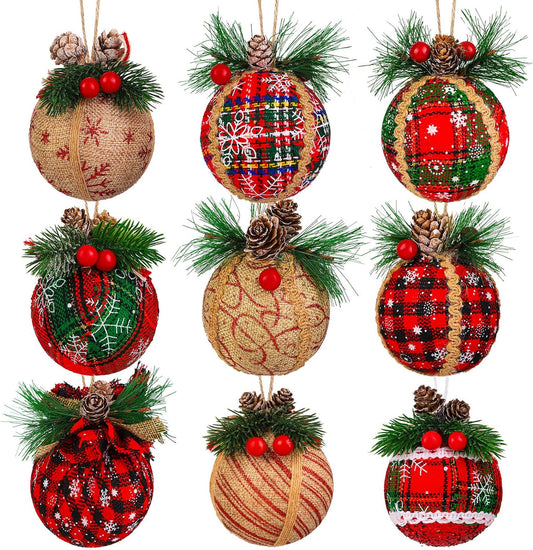 9 Pieces Christmas Ball Ornaments Christmas Tree Hanging Baubles Rustic Ornaments Shatterproof Christmas Tree Ornaments for Christmas Decorations