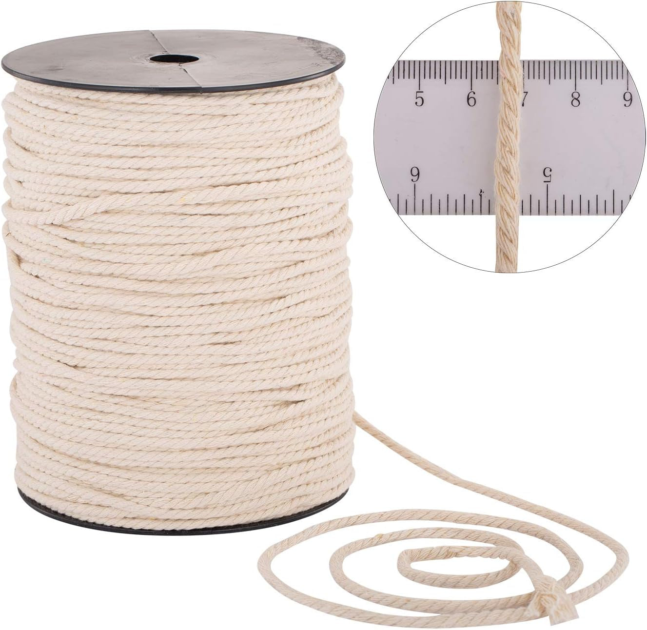 Macrame Cord 4Mm X 240Yd | 100% Natual Cotton Macrame Rope | 3 Strand Twisted Cotton Cord for Handmade Plant Hanger Wall Hanging Craft Making