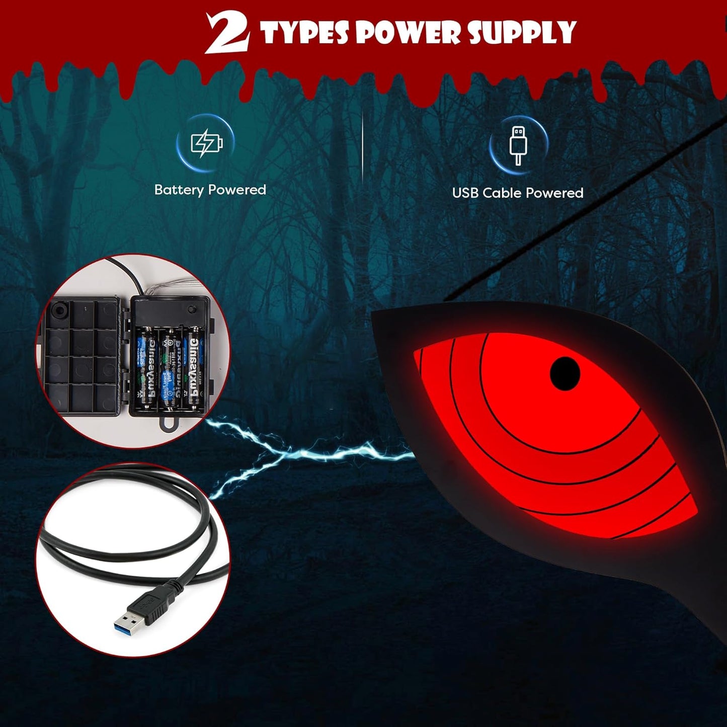 Halloween Decorations Spooky Eyes Lights, 23.6 Inch Large Wooden Halloween Eyes Lights with 7 Color Modes, Battery/Usb-Powered, Super Bright Realistic Owl Eyes for Indoor Outdoor Halloween Décor