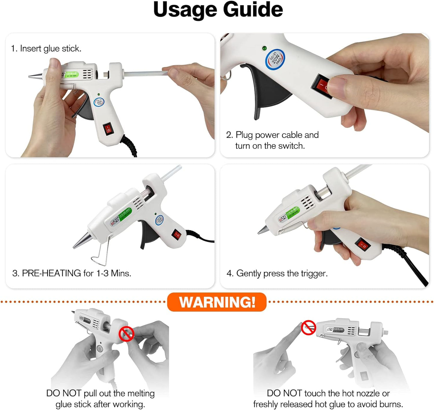 Hot Glue Gun with 30 Glue Sticks, Fast Preheating Hot Melt Gun, Mini Glue Gun Kit for Kids DIY School Craft Projects and Quick Home Repairs, 20W White