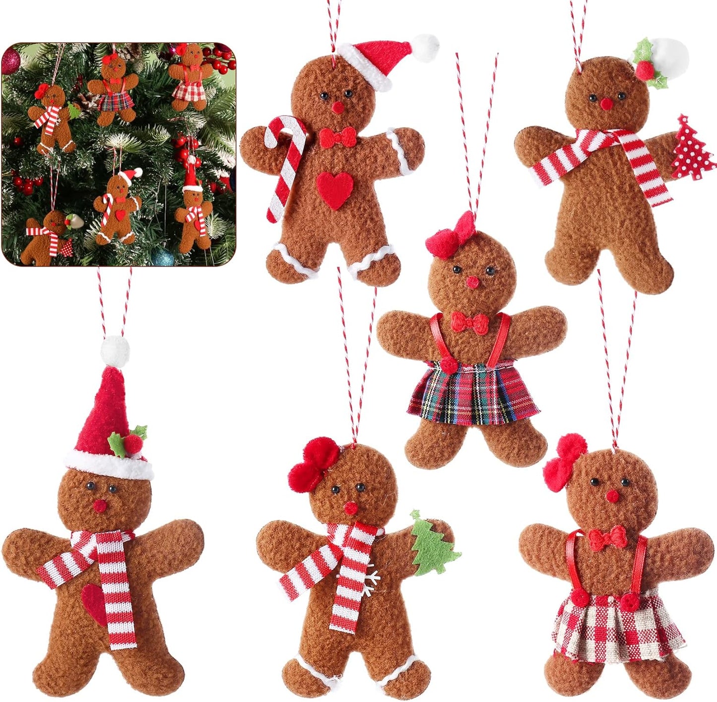 6PCS Felt Gingerbread Ornaments for Christmas Tree Decorations, 4.7Inch Retro Plush Doll Christmas Charms Soft Toys for Holiday Home Decor