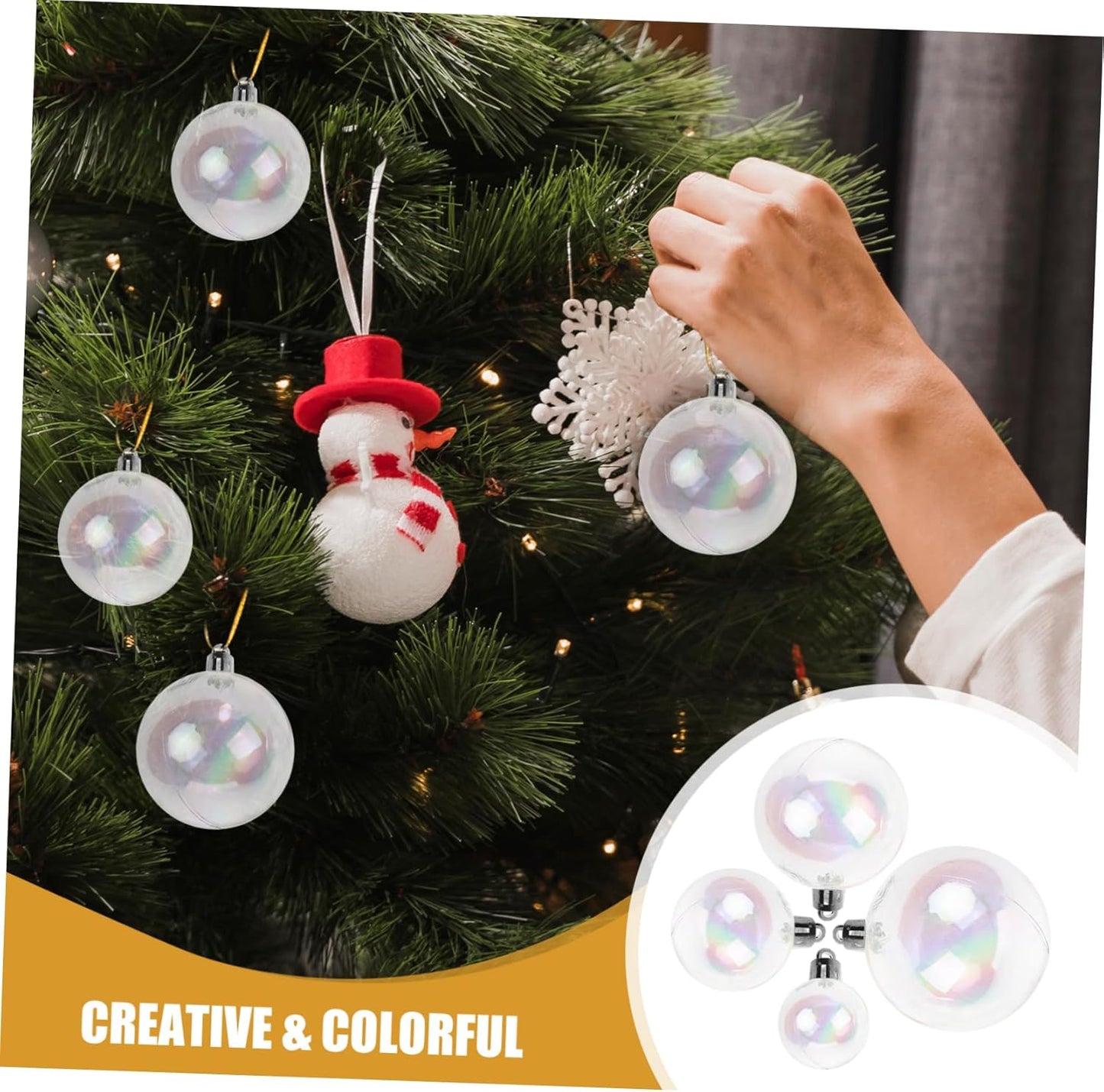 18Pcs Christmas Ball Ornaments Clear Iridescent Christmas Tree Baubles Shatterproof Tree Balls for DIY Xmas Party Birthday Wedding Decor (Transparent)