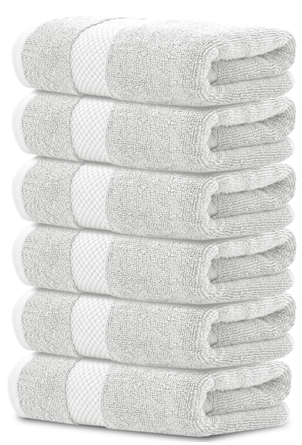 Luxury Hand Towels  Cotton Hotel spa Bathroom Towel  16x30  6 Pack  Silver