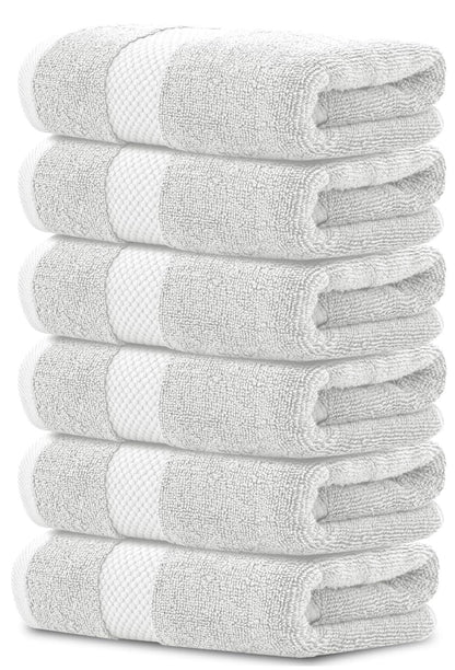 Luxury Hand Towels  Cotton Hotel spa Bathroom Towel  16x30  6 Pack  Silver