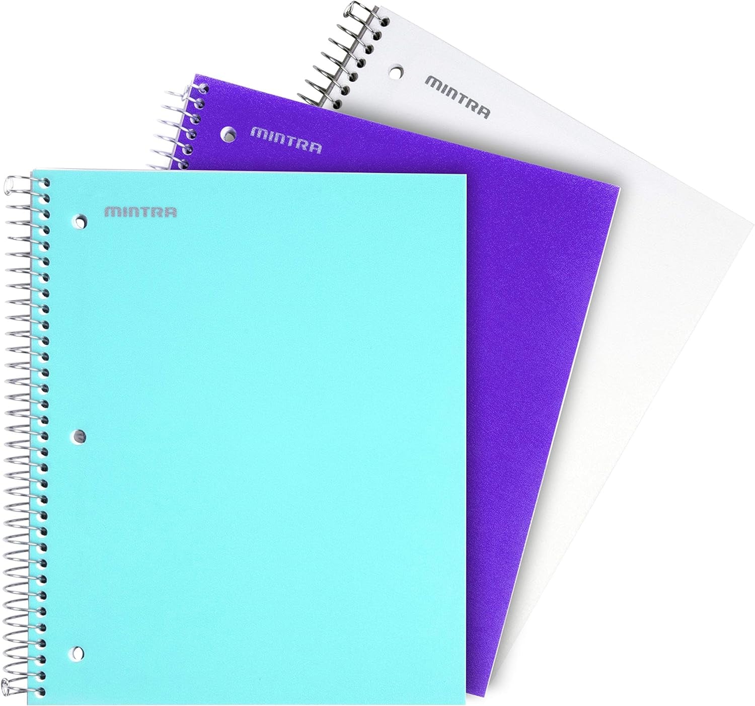 Office Durable Spiral Notebooks, 3 Subject (Ateal, Purple, White, College Ruled 3Pk)