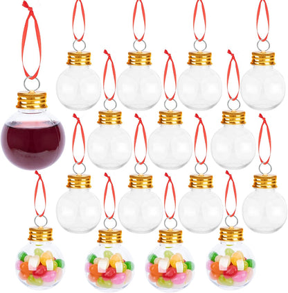 16 Pieces Christmas Booze Balls-Xmas Fillable Booze Tree Ornaments-Clear Plastic Xmas Ornaments Booze Ball for Xmas Home Holiday Wedding Party Decoration