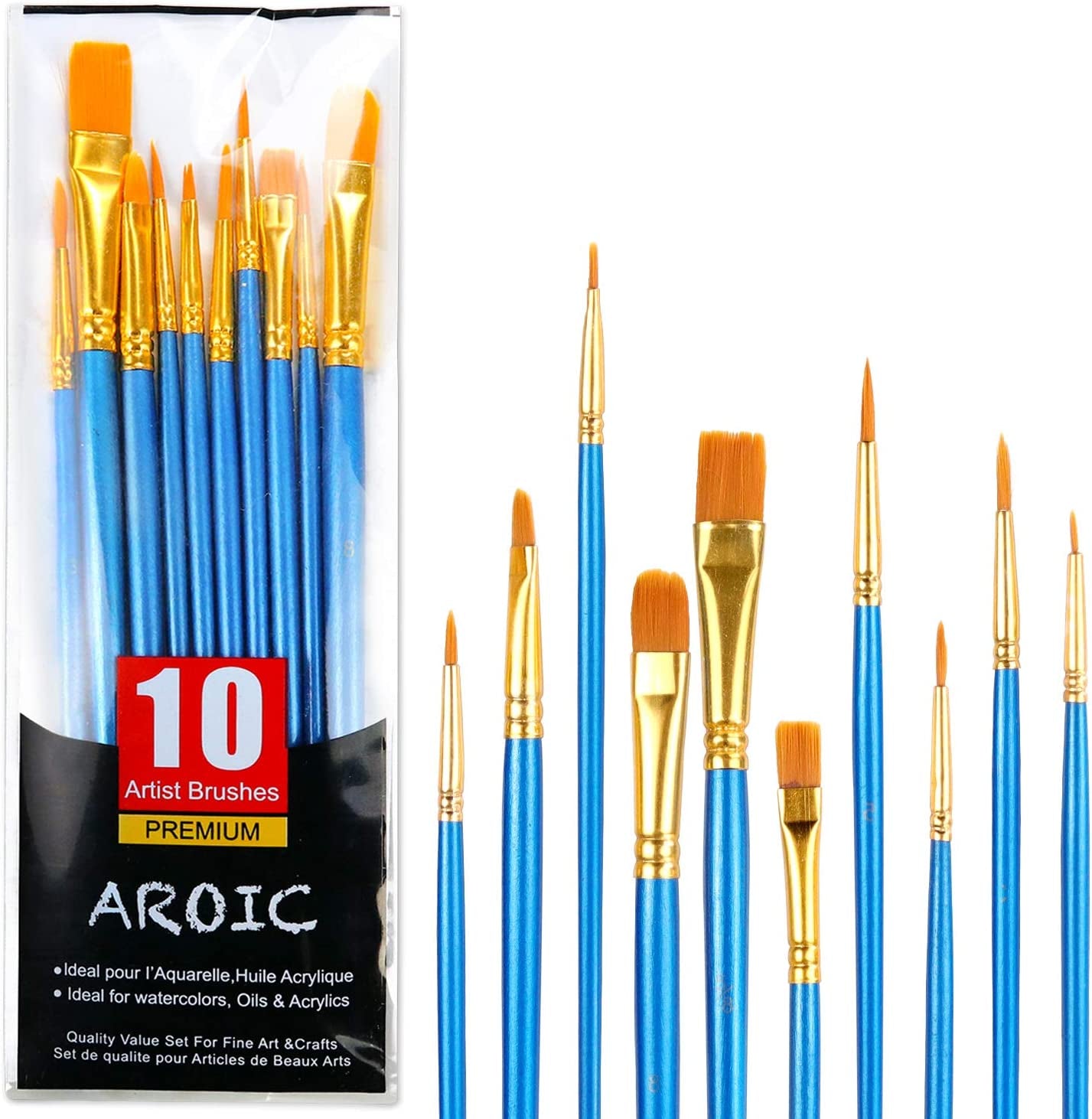 Acrylic Paint Brush Set, 1 Packs / 10 Pcs Watercolor Brushes Painting Brush Nylon Hair Brushes for All Purpose Oil Watercolor Painting Artist Professional Kits.