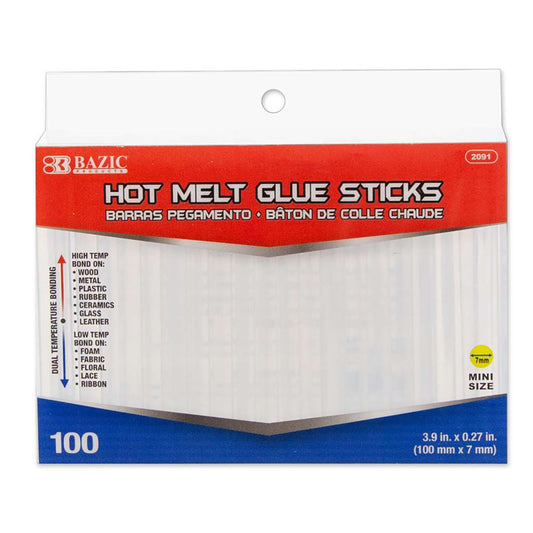Mini Hot Melt Glue Sticks, Dual Temp, 3.9" x 0.27", Box of 100