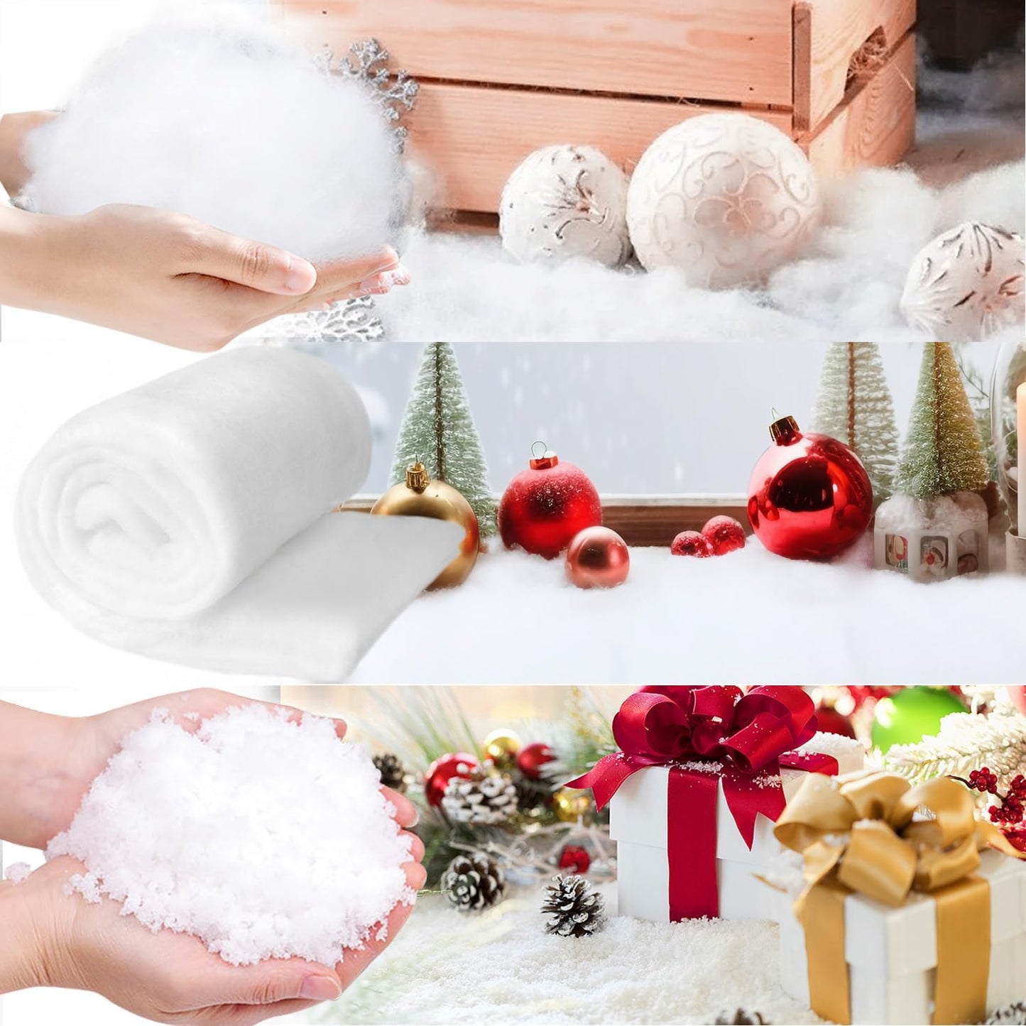 3 PCS Fake Snow Decoration, Fluffy Snow Blanket, Artificial Snow, Flocking Powder for Christmas Village Accessories Christmas Decorations Winter Decor