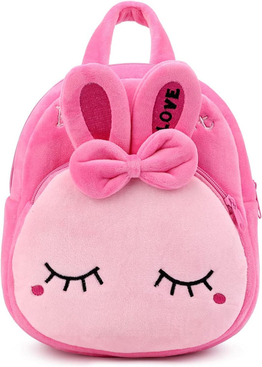 Toddler Backpack for Boys and Girls, Cute Soft Plush Animal Cartoon Mini Backpack Little for Kids 2-6 Years (Bunny Rose)