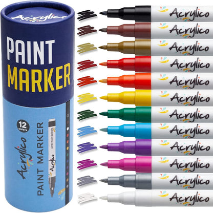 Fabric Markers for Rock Painting Set of 16 Paint Markers Acrylic Paint Pens Extra Fine Tip for Wood, Canvas, Plastic, Ceramic, Glass, Drawing & Craft Supplies for Adults & Kids