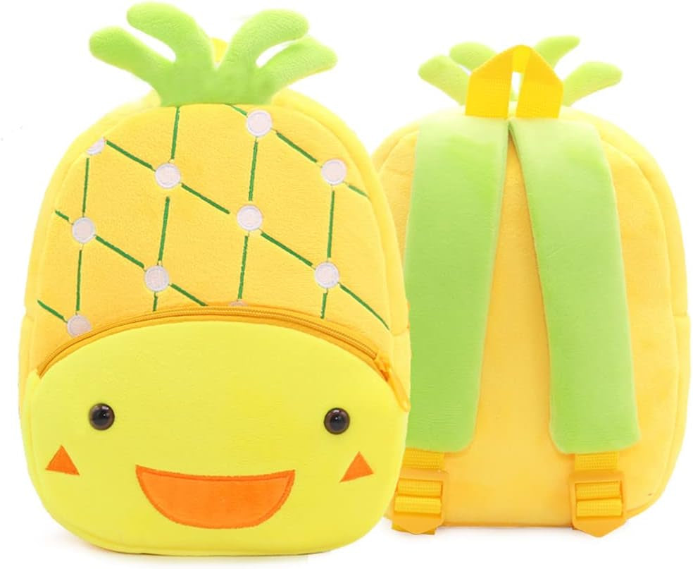Toddler Backpack for Boys and Girls, Cute Soft Plush Animal Cartoon Mini Backpack Little for Kids 2-6 Years (Pineapple)