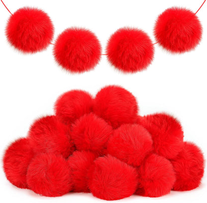 30 Pcs Christmas Yarn Pom Poms Fluffy Balls - Soft Faux Rabbit Fur Pompoms, Reusable Plush Puff Balls for DIY Xmas Handmade Crafts Gifts Costume Party Decorations (Red 2 Inches)