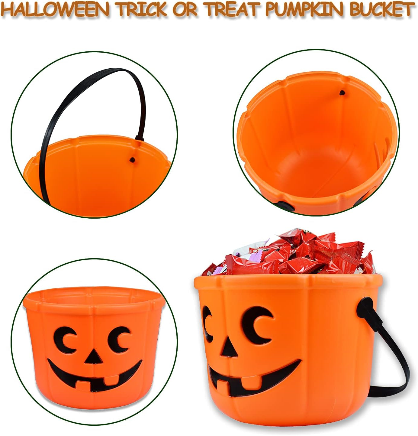 Halloween Pumpkin Bucket, Halloween Trick or Treat Pumpkin Bucket，Large Halloween Candy Buckets with Handle for Party Decor (3Pack)