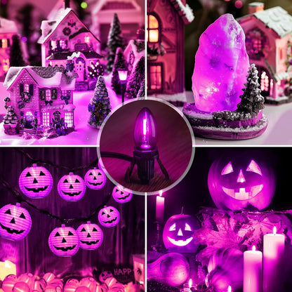 Accessory Cord with One LED Light Bulb - 6Ft Cord with On/Off Switch for Halloween Pumpkin, DIY Craft Projects, Paper Lantern Halloween Decoration, Village House, Holiday Ceramic Trees, 2 Pack, Purple