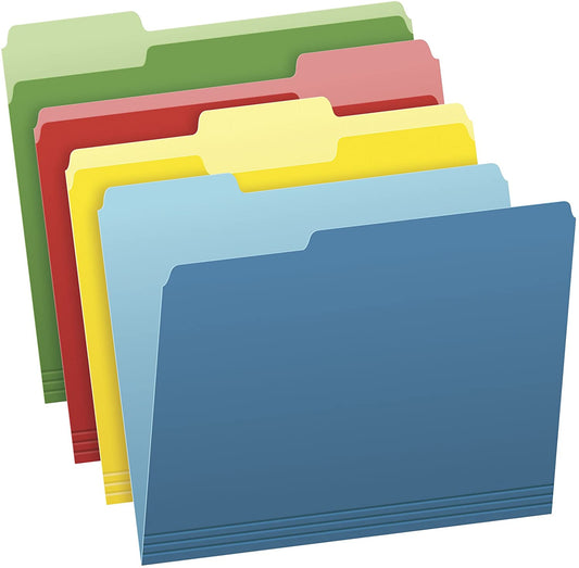 Two-Tone Color File Folders, Letter Size, Assorted Colors (Bright Green, Yellow, Red, Blue), 1/3-Cut Tabs, Assorted, 36 Pack (03086), 4-Color