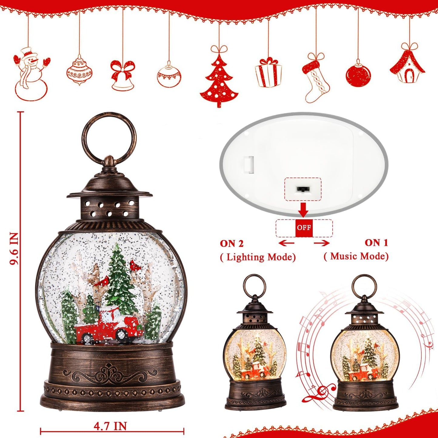 Christmas Decorations Christmas Lantern,Christmas Snow Globes,6-Hour Timer Christmas Decoration Lantern Snow Globe Lanterns Table Decoration Christmas Decorations Indoor Xmas Gifts (Pickup Truck)