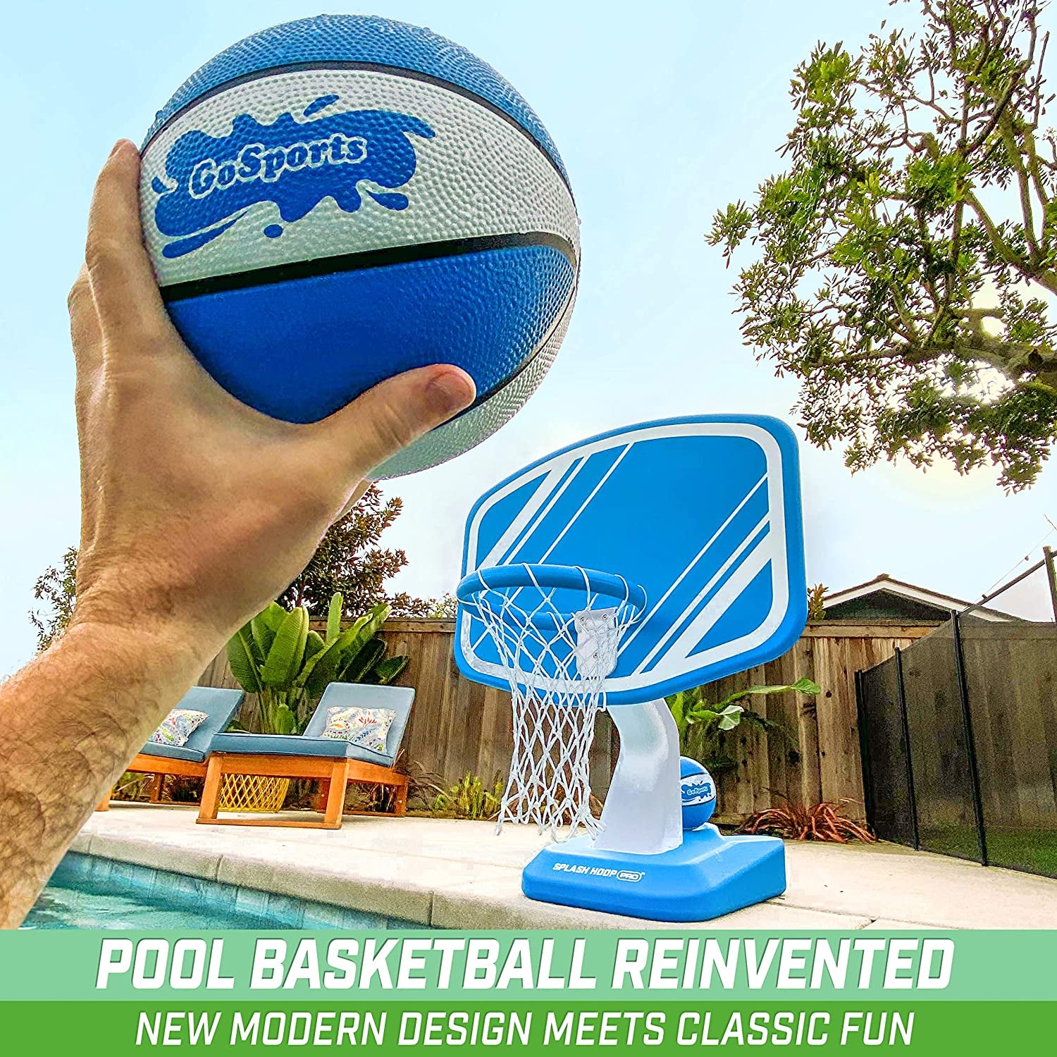 Splash Hoop Swimming Pool Basketball Game, Includes Poolside Water Basketball Hoop, 2 Balls and Pump – Choose Your Style