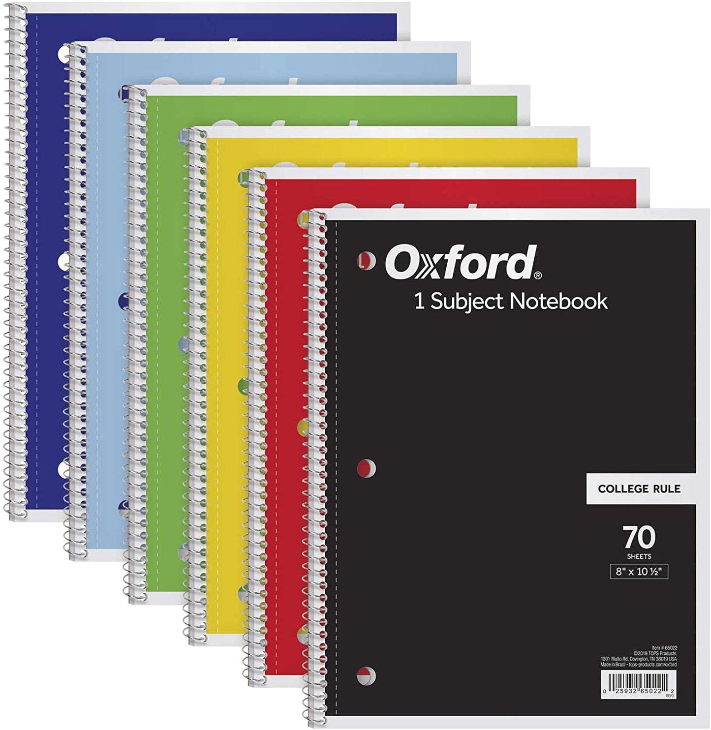 Spiral Notebook 6 Pack, 1 Subject, College Ruled Paper, 8 X 10-1/2 Inch, Color Assortment Design May Vary (65007)