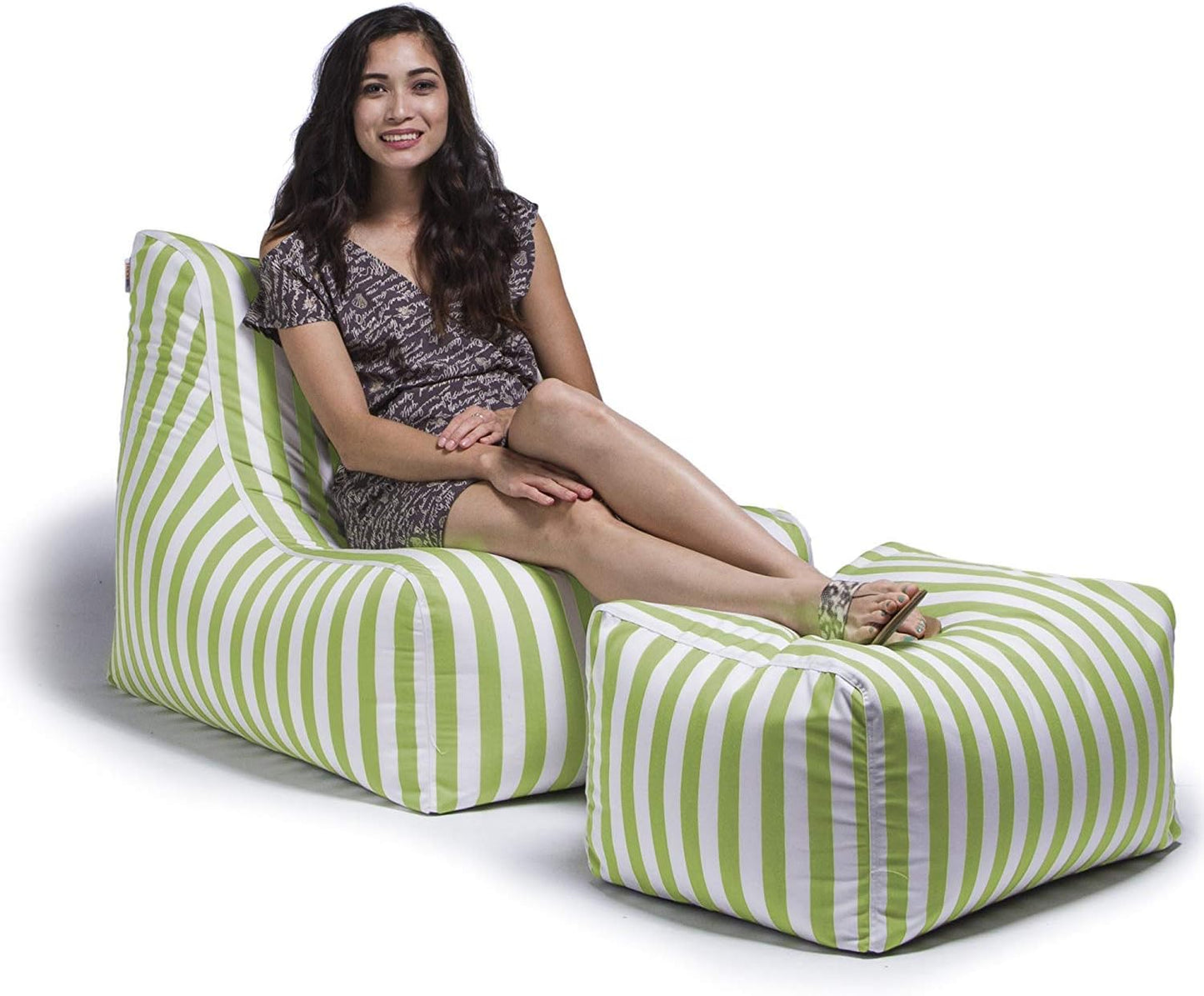 Ponce Outdoor Bean Bag Lounge Chair & Leon Ottoman, Pearl