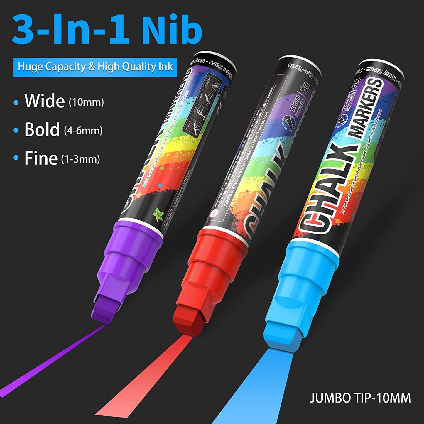 Window Chalk Markers for Cars Washable: 8 Colors Jumbo Liquid Chalk Marker with 10Mm Thick Tips, Big Chalkboard Markers, Car Window Paint Markers Pen for Glass, Auto, Bistro, Mirror, Poster, Business