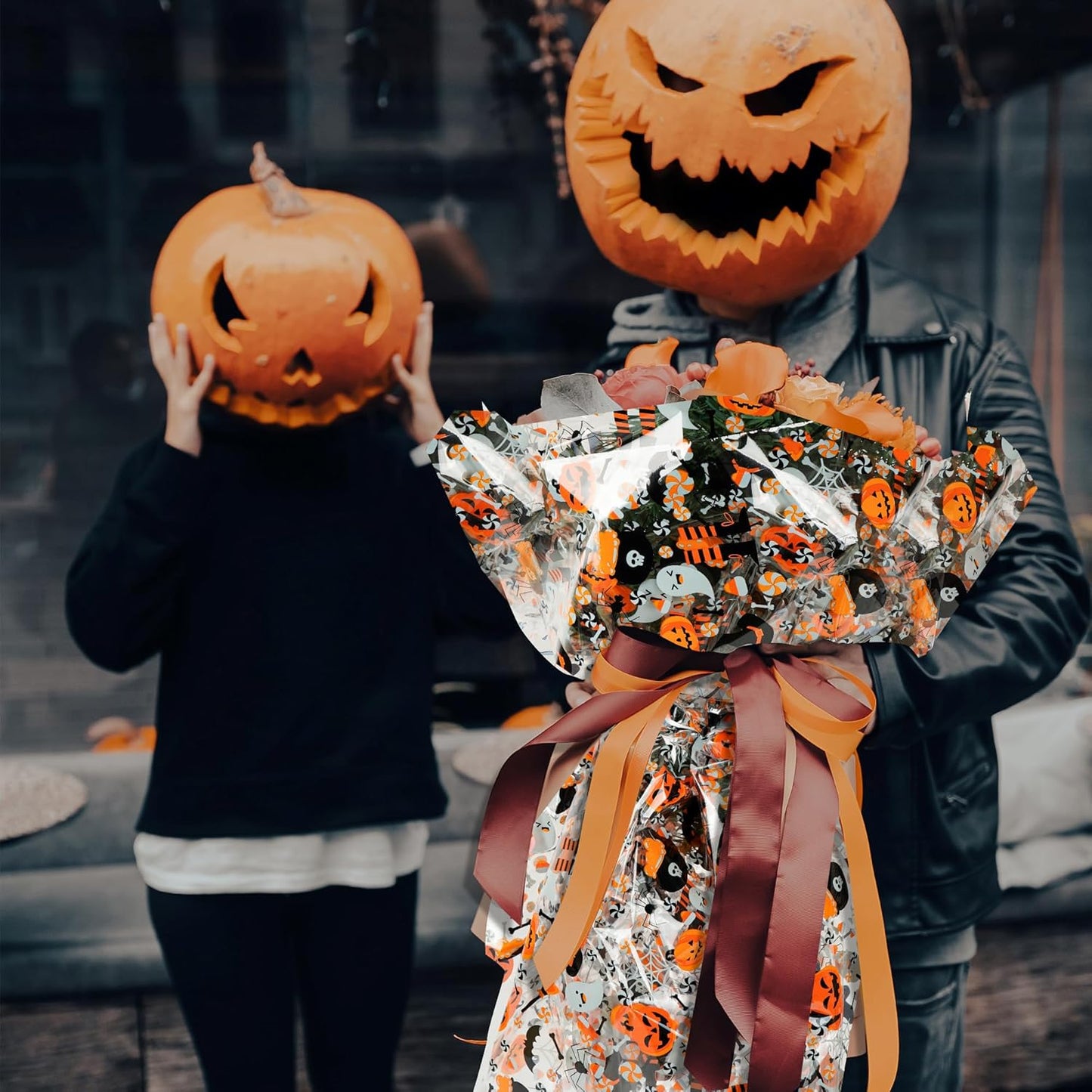 100 Ft X 32 in Halloween Cellophane Wrap Roll 2.3 Mil Thick Halloween Cellophane Bags Crystal Clear with Special Pumpkin Ghost Spider Wrap Cellophane for Halloween Wrapping Gifts