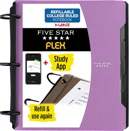 Flex Refillable Notebook + Study App, College Ruled Paper, 1-1/2 Inch Techlock Rings, Pockets, Tabs and Dividers, 300 Sheet Capacity, Black (29324AA2)