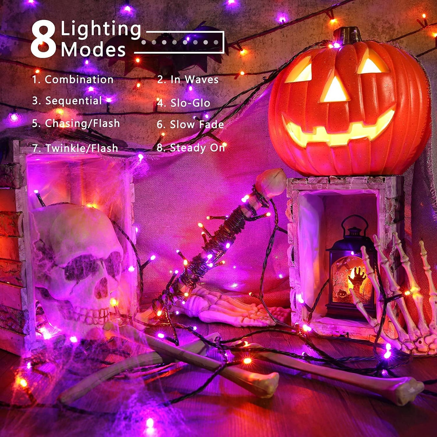 Purple & Orange Halloween Lights, 95.14Ft 240 LED Halloween String Lights Connectable with Timer, 8 Modes Outdoor Halloween Lights, Plugin Mini Lights Waterproof for outside Spooky Decoration