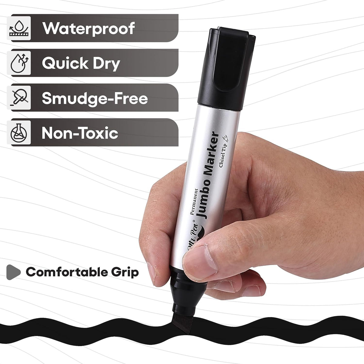 - Jumbo Permanent Markers, 4 Pack, Chisel Tip, Black Markers Permanent, Permanent Markers Black Markers, Thick Permanent Marker, Thick Markers, Jumbo Markers, Large Markers, Wide Tip Markers
