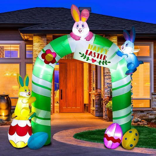 9.3FT Tall Easter Inflatables Arch Yard Decorations, Easter Inflatable Archway with Bunnys, Eggs, Blow up Holiday Decoration for Party, Lawn, Outdoor, Garden