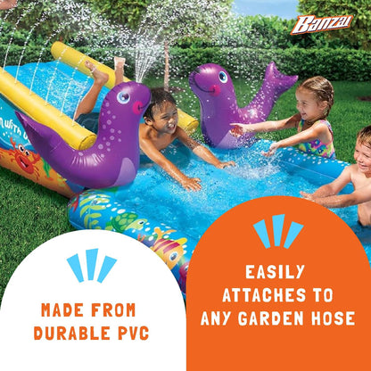 My First Water Slide and Splash Pool with Sprinkler, 98" X 59" X 24" Inflatable Outdoor Slide and Pool for Kids