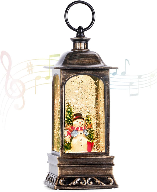 Christmas Snow Globes with Music, Snowman Snow Globe Lantern 6H Timer Lighted Christmas Lantern for Christmas Decorations