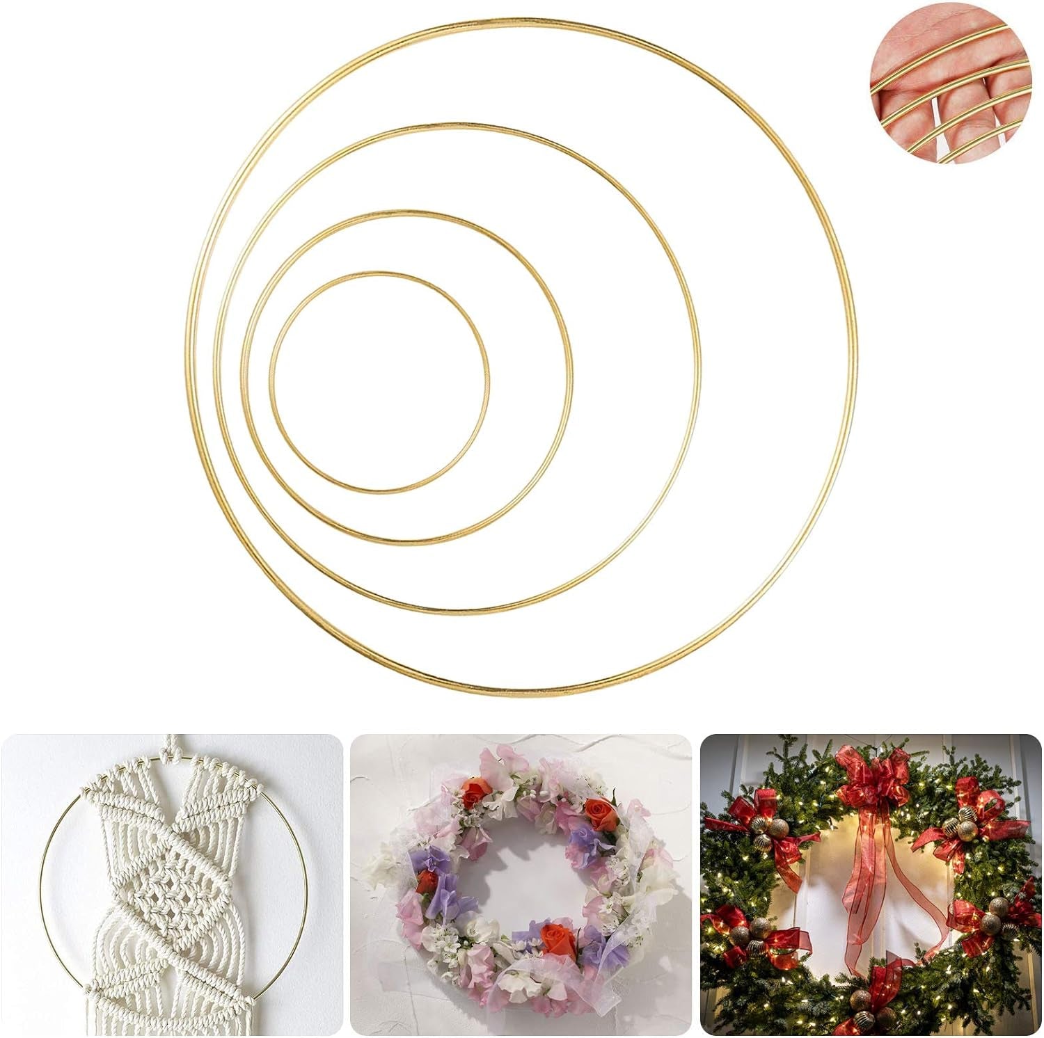 8 Pack Large Metal Floral Hoop Wreath Macrame Gold Hoop Rings(6 Inch8 Inch10 Inch 12 Inch) for Making Wedding Wreath Decor and DIY Dream Catcher Wall Hanging Crafts-Gold