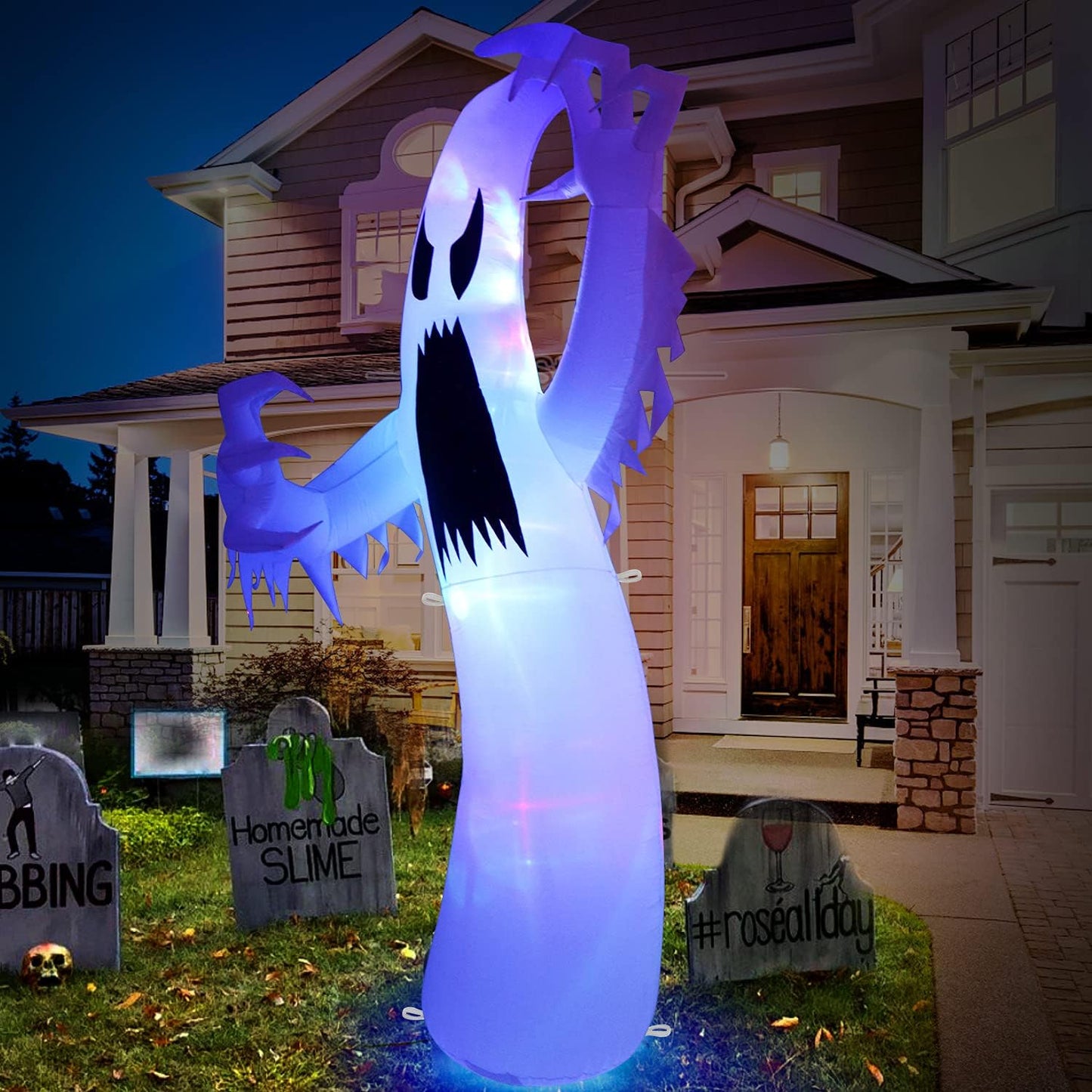 12 Ft Giant Halloween Inflatable Ghost, Blow up Halloween Decorations Built-In LED Lights for Indooroutdoor Yard Garden Includes Stakes