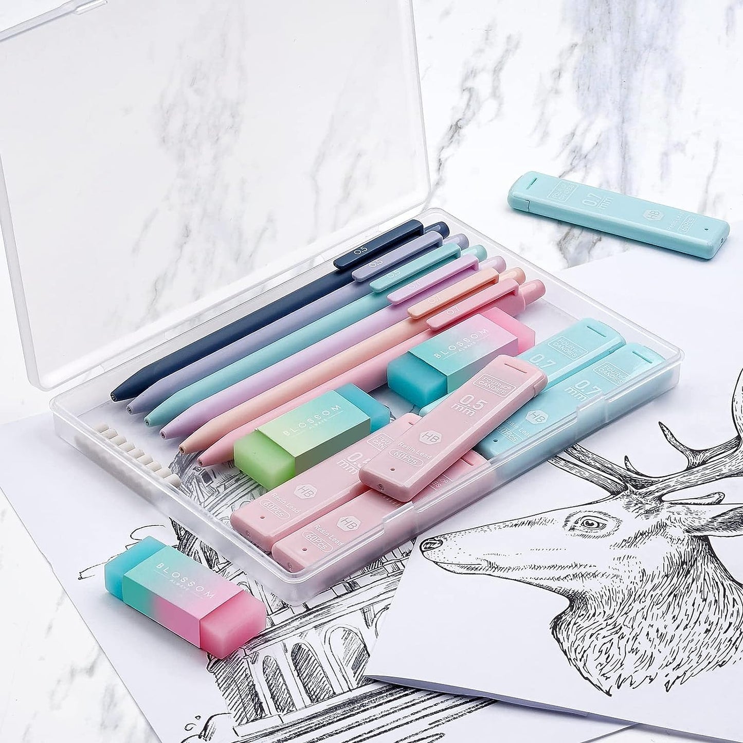 Cute Mechanical Pencil Set, 6PCS Pastel Mechanical Pencils 0.5 Mm & 0.7Mm & 0.9Mm with 360PCS Leads, 3PCS Erasers and 9PCS Eraser Refills, Aesthetic Pencils for Girls Writing, Art Drawing