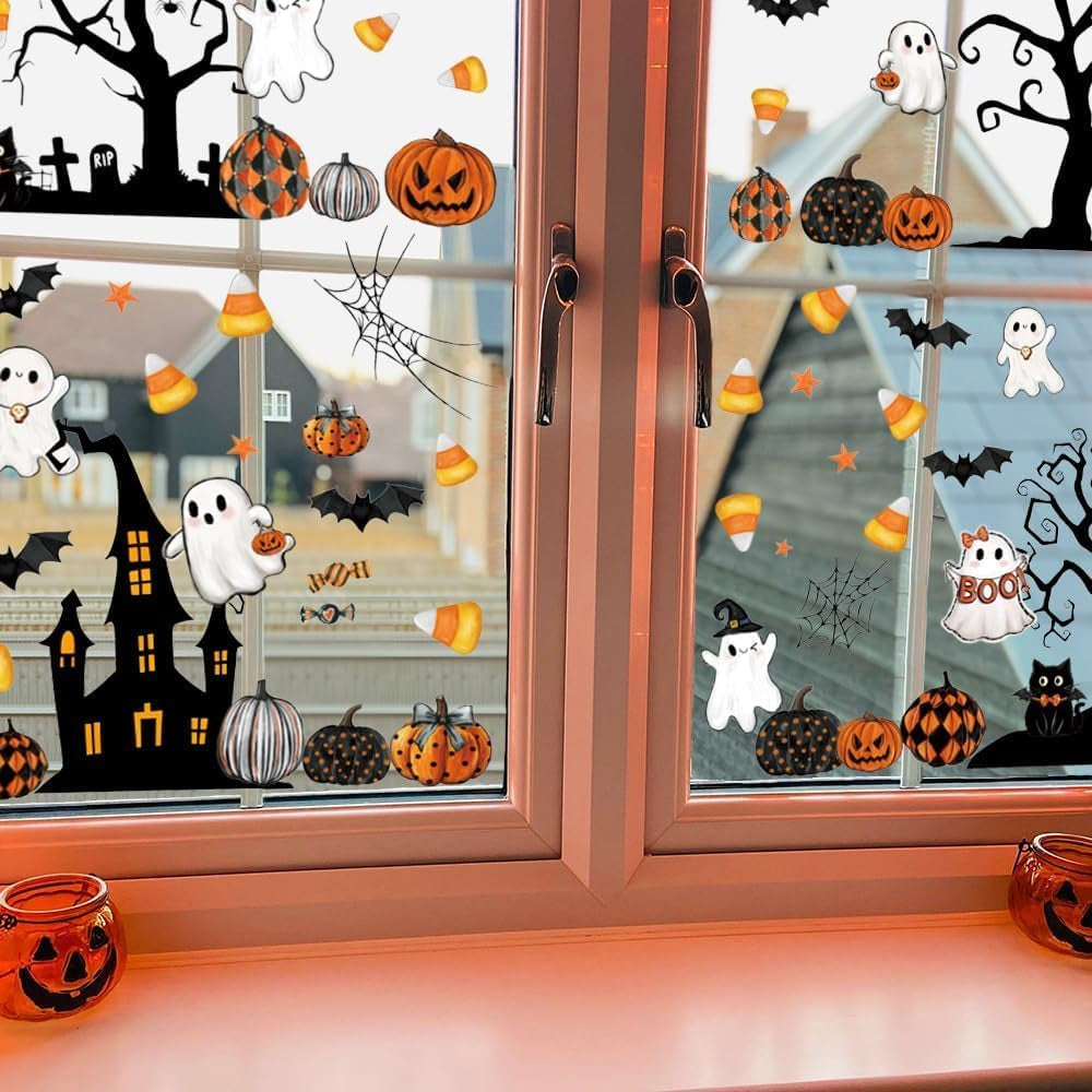 Halloween Static Window Clings, 9 Sheets 86 Pcs Reusable Non-Adhesive Removable Glass Decals Stickers for Indoor Outdoor Halloween Party Decorations