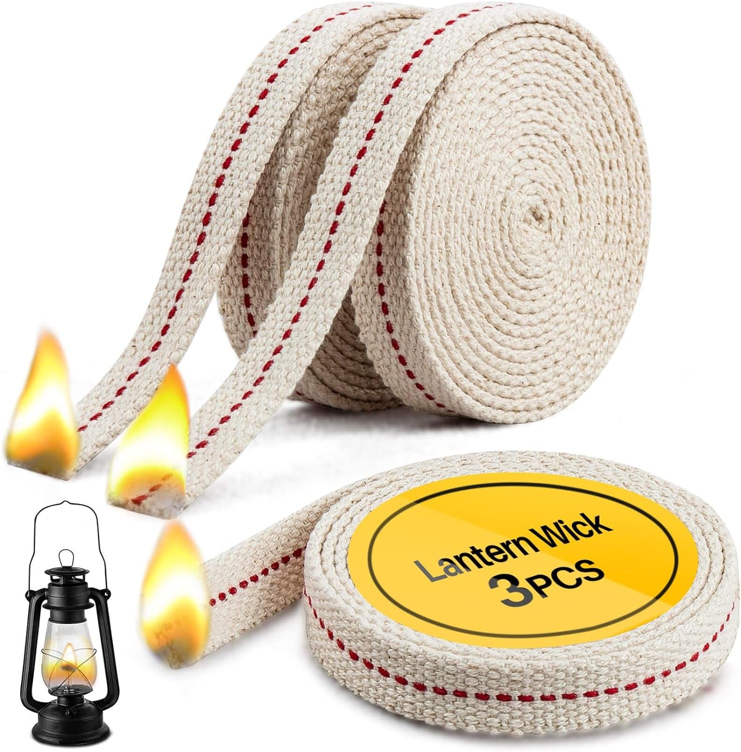 Lamp Wick Lantern Wick - Lantern Wicks 3 Rolls 1/2 Inch Flat Cotton Oil Lamp Wick with Genuine Red Stitch Replacement Oil Lanterns Wick for Paraffin Oil Kerosene Based Lanterns and Candle Burners